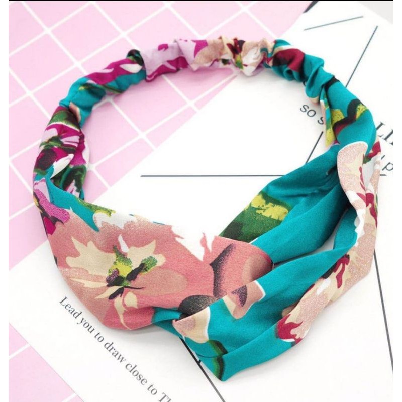 FLOWER HEADBAND BANDO KOREA MOTIF BUNGA BAHAN KAIN