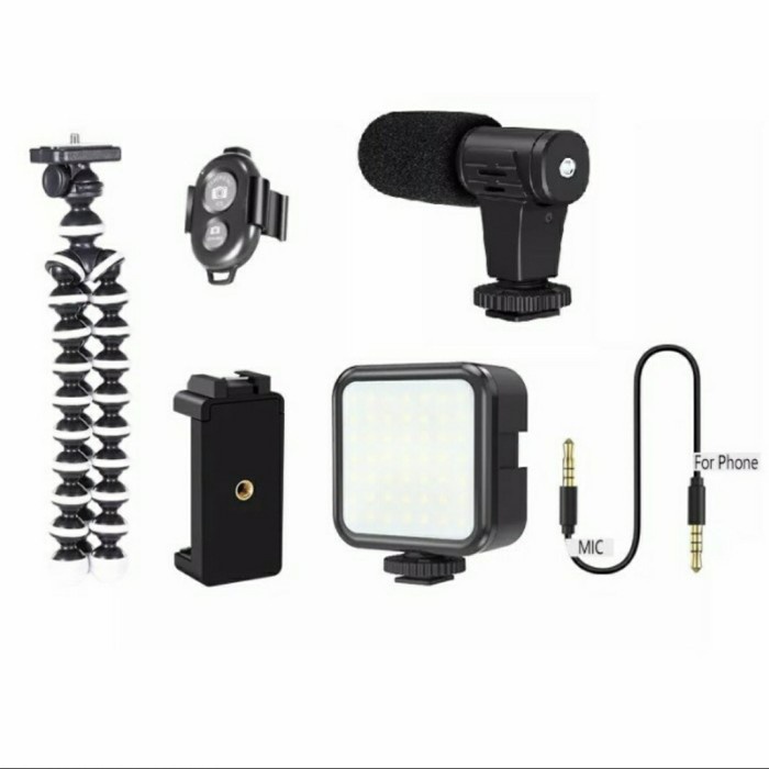 VLOGGING KIT-03LM WITH SHOTGUN MIC LED FLASH - VLOGGING WITH MINI TRIPOD FLEXIBLE 360