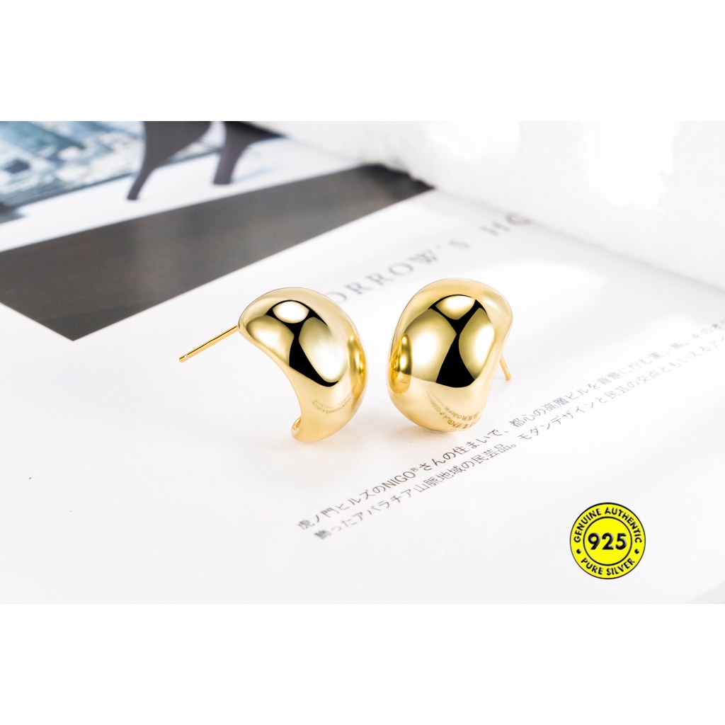 Anting Hoop Bentuk C Gaya Retro Warna Silver Dan Gold