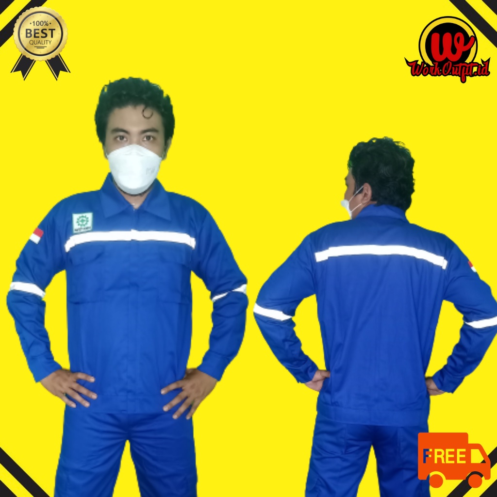 Kemeja Safety Wearpack Lengan Panjang | Seragam Proyek Full Biru Benhur