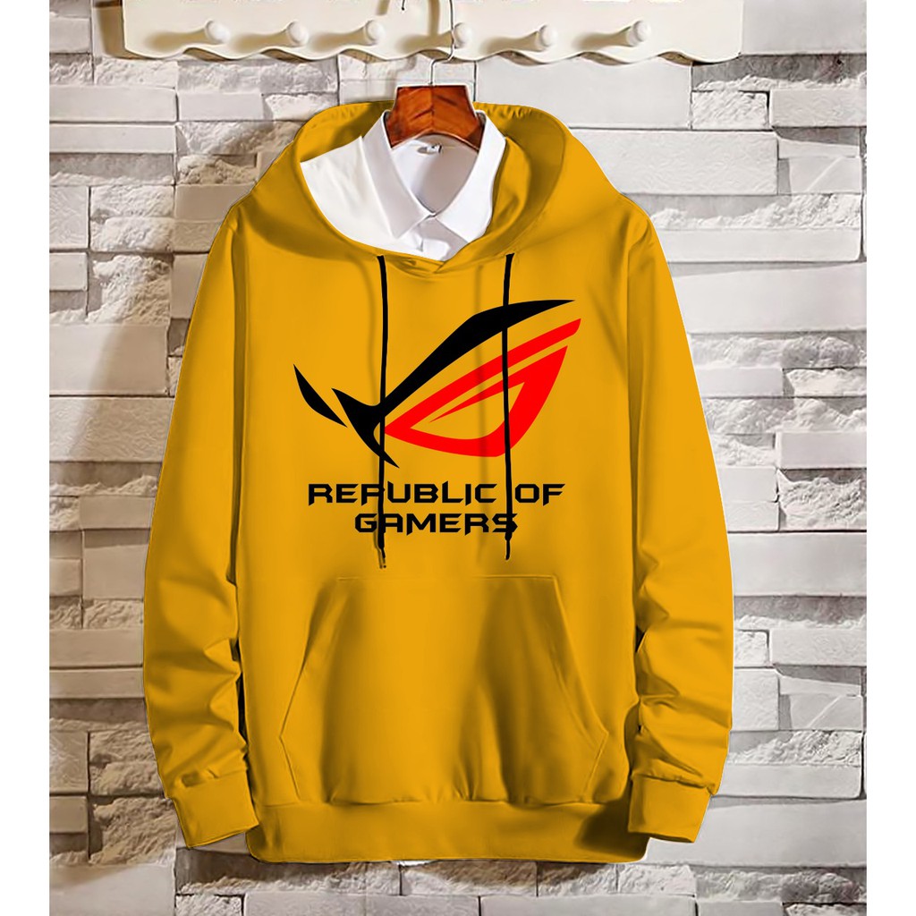 Bisa COD Hoodie Pria / Hodie Pria  / Jaket Pria ROG (Republic of Gamers) Bahan Fleece UK L-XL