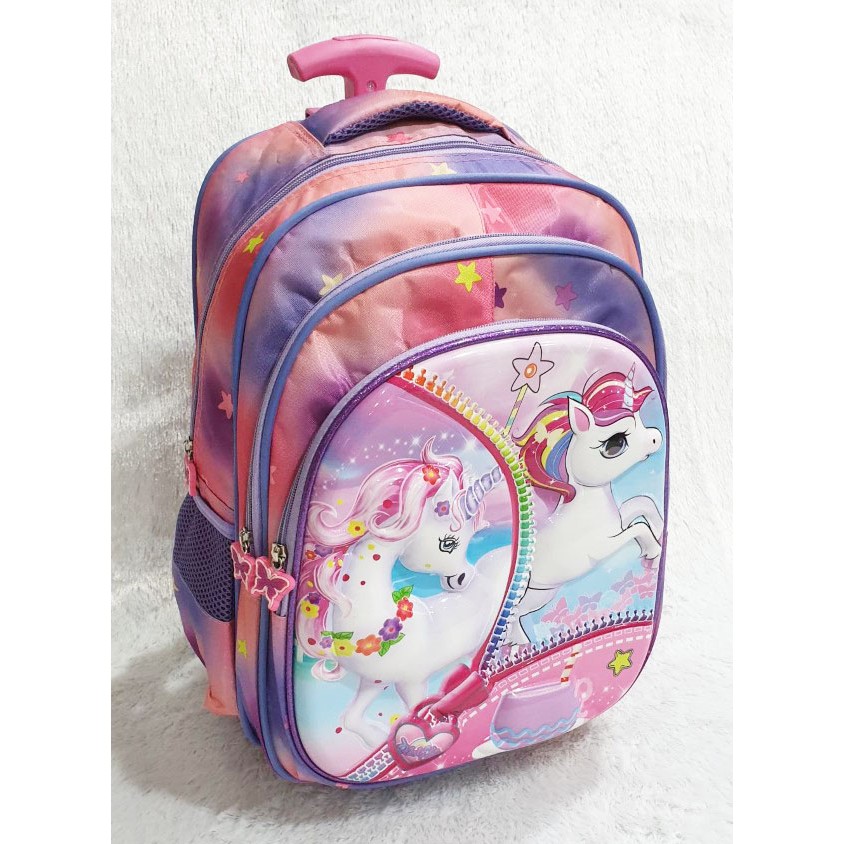 PROMO TERBAIK TROLLEY DORONG TAS ANAK SEKOLAH SD PEREMPUAN KUDA PONY PUTRI SALJU RAINBOW LILY 3RES IMPORT