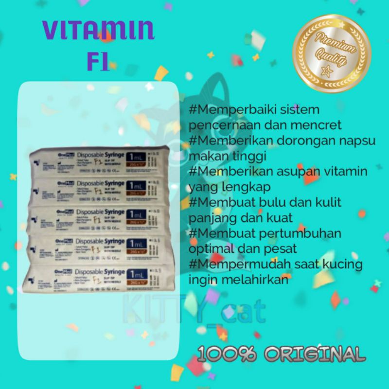 Vitamin F1suntik kucing utk pencernaan nafsu makan asupan vitamin memperlebat bulu pertumbuhan