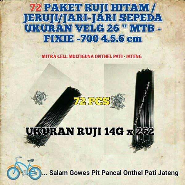 PAKET RUJI HITAM SEPEDA 72 PCS JERUJI JARI-JARI UKURAN VELG 26 MTB -
