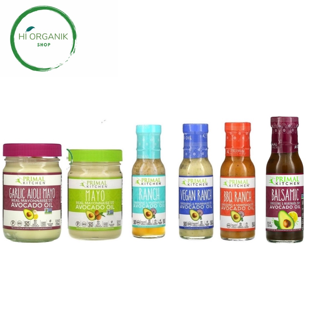 

Primal Kitchen mayonnaise Mayo with Avocado Oil KETO sugar free ; Ranch Dressing & Marinade with Avocado Oil KETO ; Vegan Ranch Dressing & Marinade with Avocado Oil KETO ; BBQ Ranch with Avocado Oil ; Garlic Aioli Mayo Mayonnaise ; Balsamic 236 ml keto