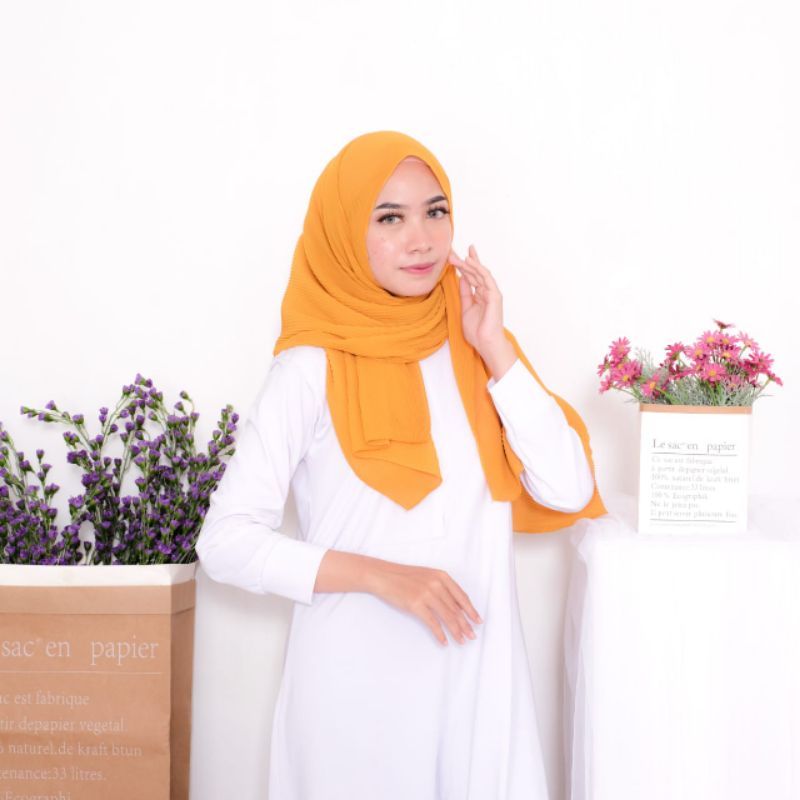 Alantasik - Pashmina Pasmina  plisket ceruti Plain Pleated Crinkled babydoll Tudung  Basic Shawl G.R.1