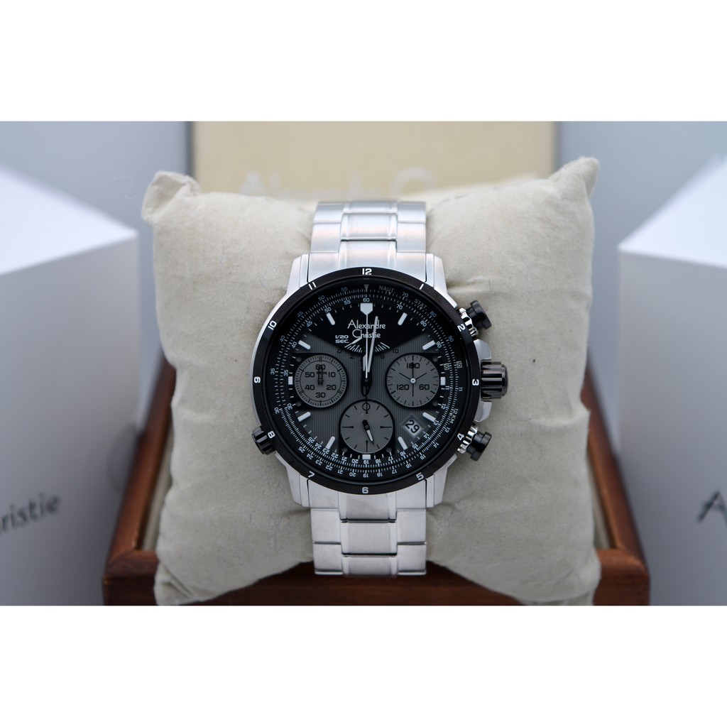 Alexandre Christie AC 6394 Silver Plat Black Stainless for Men Original