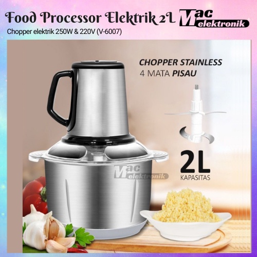 Alat penggiling bumbu 2L food chopper V-6007 Food Processor Stainless Steel Penggiling Daging Mixer Makanan Elektrik Kitchen Experts