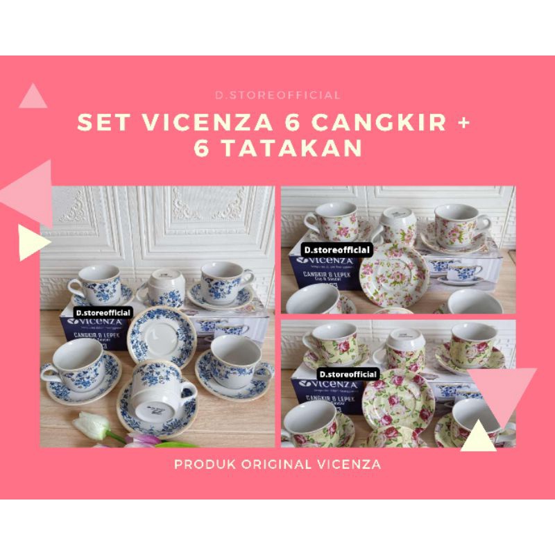 Cangkir Tatakan Keramik Set Vicenza / 6pcs Cangkir + 6pcs Tatakan Set Vicenza Keramik