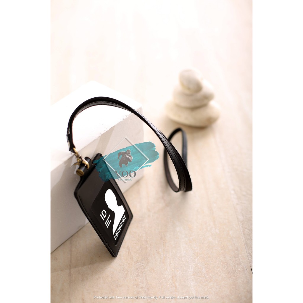 Name Tag ID Card Holder Temboro HITAM Premium ID Badge Leather Tersedia 2 Warna