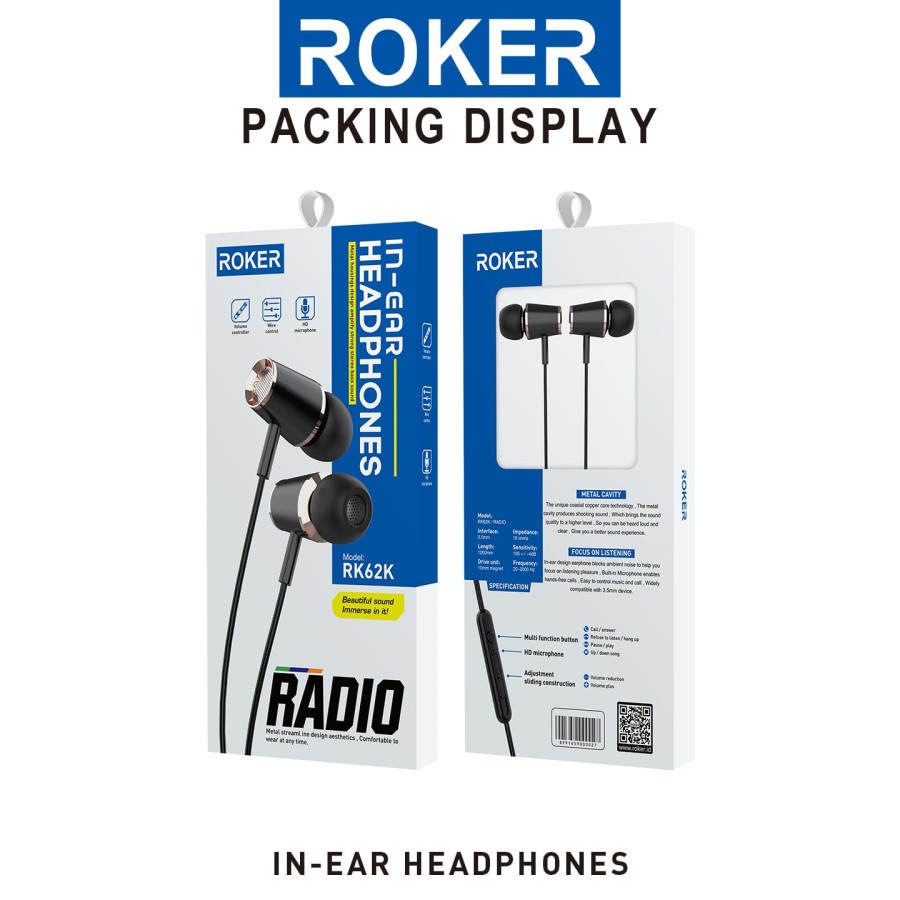HEADSET - HF - EARPHONE ROKER RADIO / RK62K IN EAR HEADPHONES