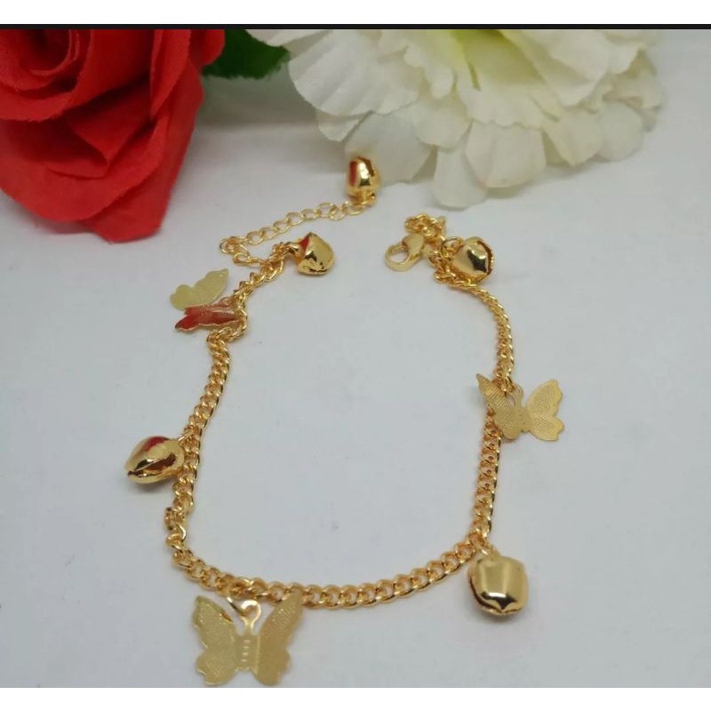 gelang kaki motif kupu-kupu,gelang titanium asli anti luntur anti karat,gelang perhiasan fashion wanita terbaru, perhiasan mirip mas asli,perhiasan berlapis emas 24 k