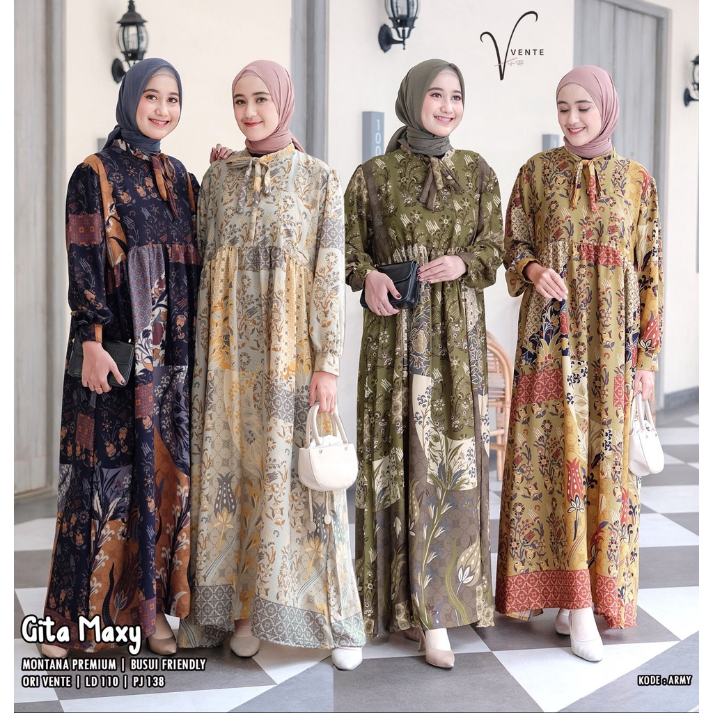 Dress Muslim Gamis Wanita Premium Pastel Dress Tunic Tunik Fashion Basic Vente Gita Maxy Motif Bunga