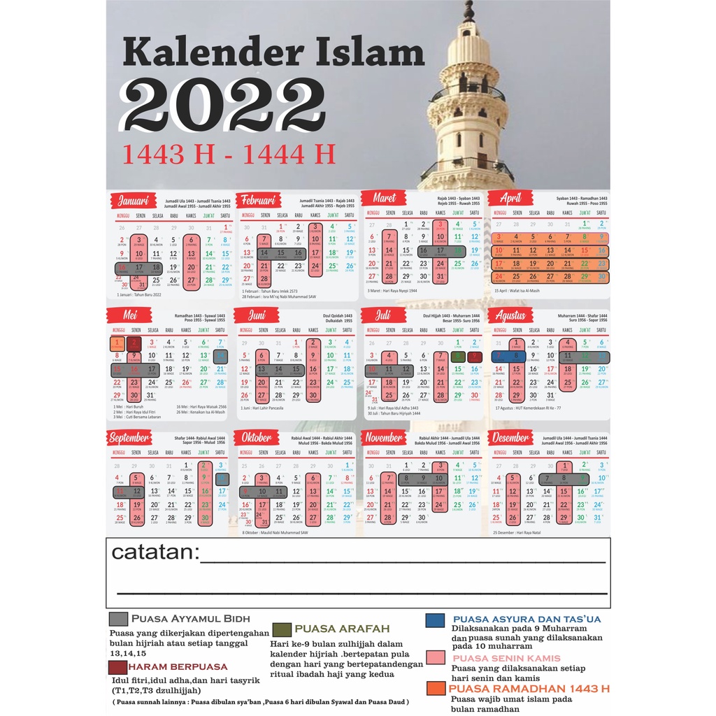 Jual KALENDER ISLAM 2022 A3+ KALENDER ISLAM PUASA SUNNAH KALENDER