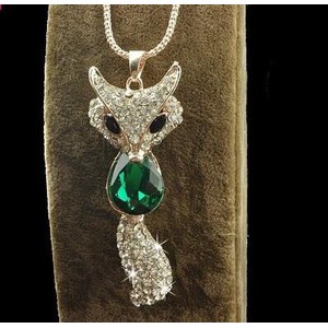 Baru Kalung Panjang Rantai Emas Liontin Rubah dengan Kristal Murah