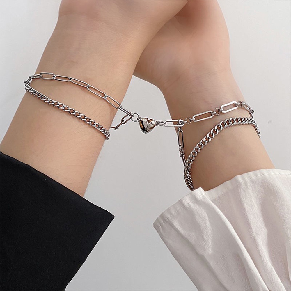 IFYOU Gelang Silver Desain Hati Ganda Gaya Korea Untuk Wanita