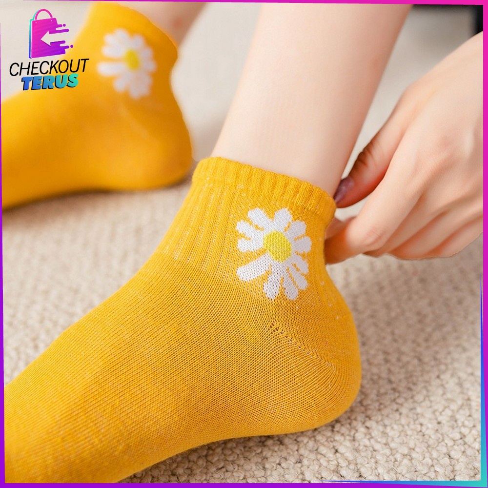 CT P282 Kaos Kaki Motif Bunga Aster Kaus Kaki Girl Korea Panjang Semata Kaki Import Kaos Kaki Murah Motif Bunga Daisy Cute