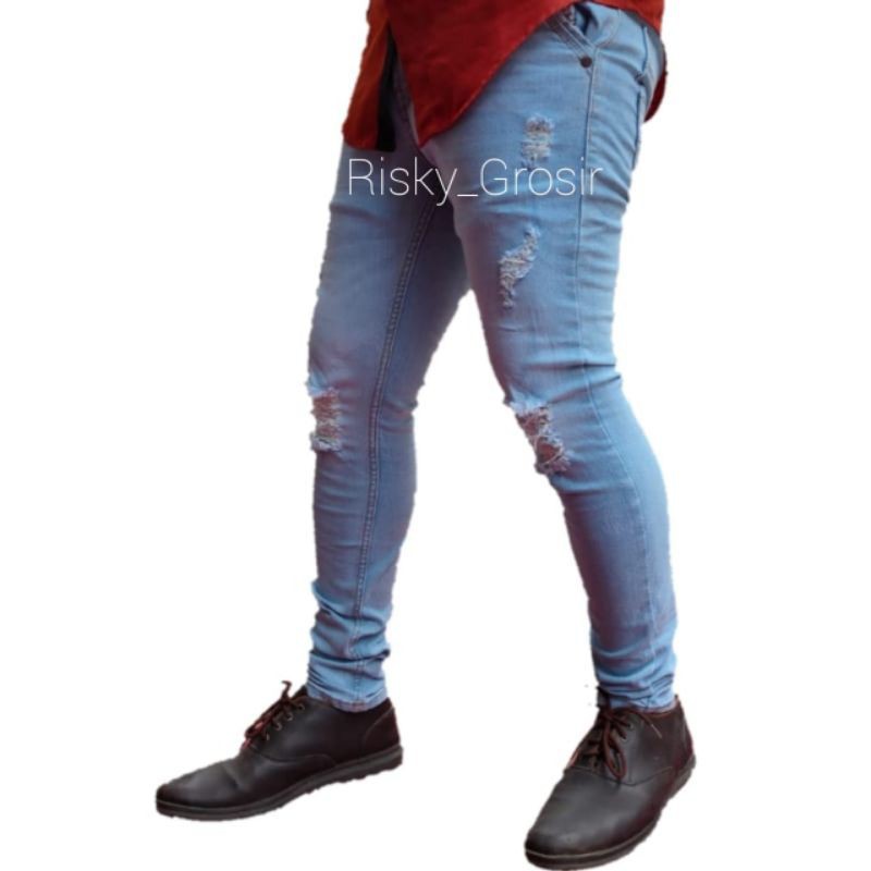 Celana Jeans Panjang Pria Sobek Ripped Skinny Size 27-32