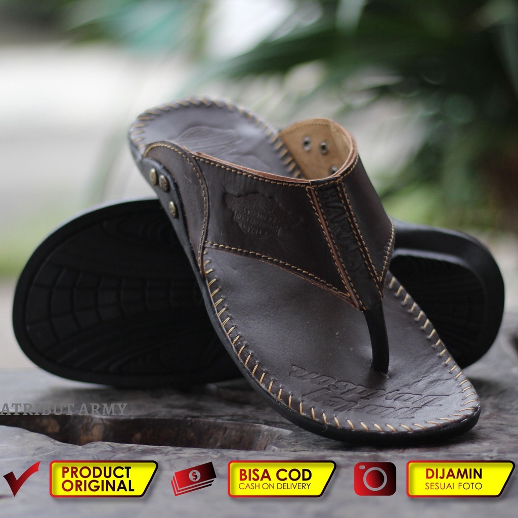 SANDAL KULIT HARLEY DAVIDSON FULL UP I SENDAL KULIT ASLI PRIA JAPIT CASUAL HERLEY / SENDAL JEPIT PRIA - SH01