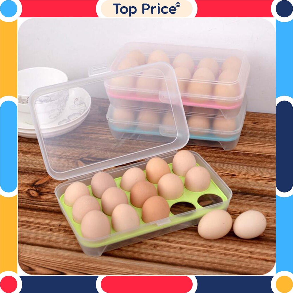 Topprice Box Telur 15 Sekat Portable / Kotak Penyimpanan Telur/ Tempat Rak Serbaguna COD U88