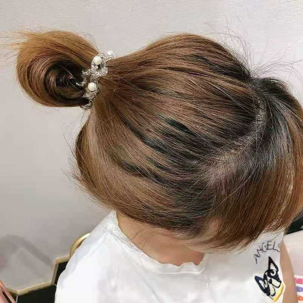 Ikat Rambut Model Kabel Telepon Transparan Aksen Mutiara Untuk Wanita