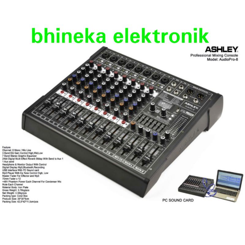 mixer ashley audiopro8 audio pro8 8 channel bluetooth pc soundcard