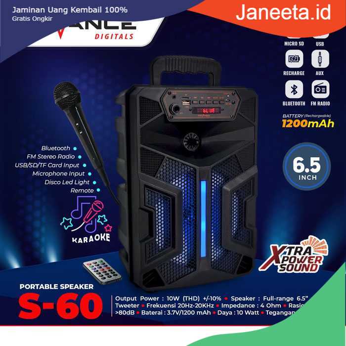 Advance S-60 Speaker Portable Bluetooth 6.5 Inch