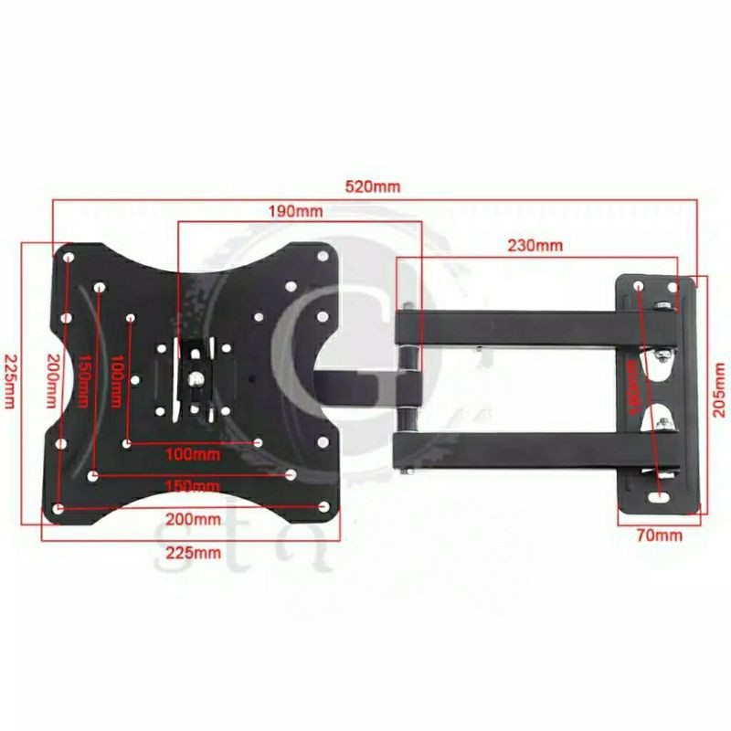 Bracket Tv 17-42 inc Lengan Telescopic - vase 200mm x 200mm 20cm x 20cm Penyangga Gantungan Dinding