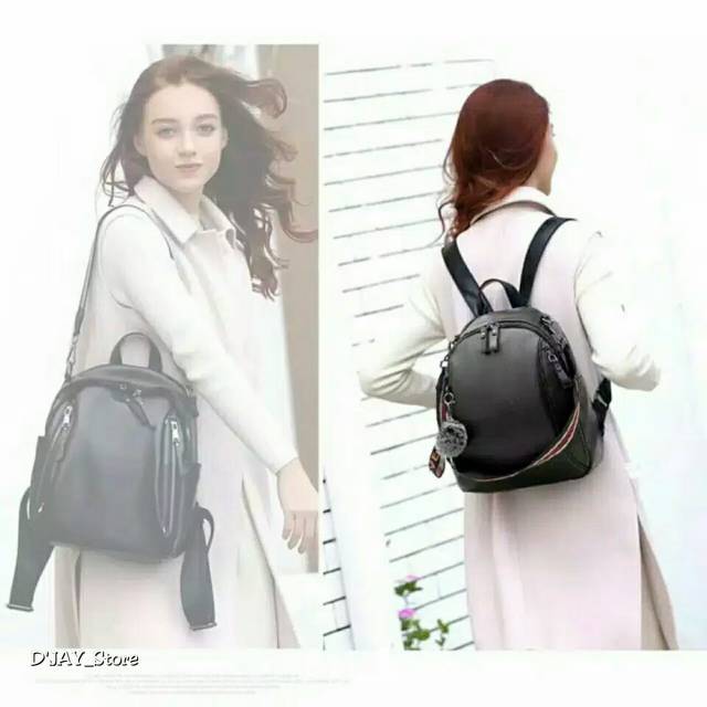 Tas Stylish Backpack POMPOMS Ransel multifunction bisa gendong bisa Selempang tali list_flag