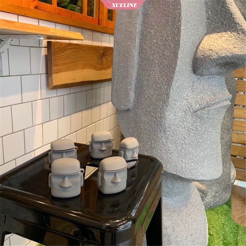 Casing Soft Case Silikon Motif Batu Moai Untuk AirPods 1 / 2 pro