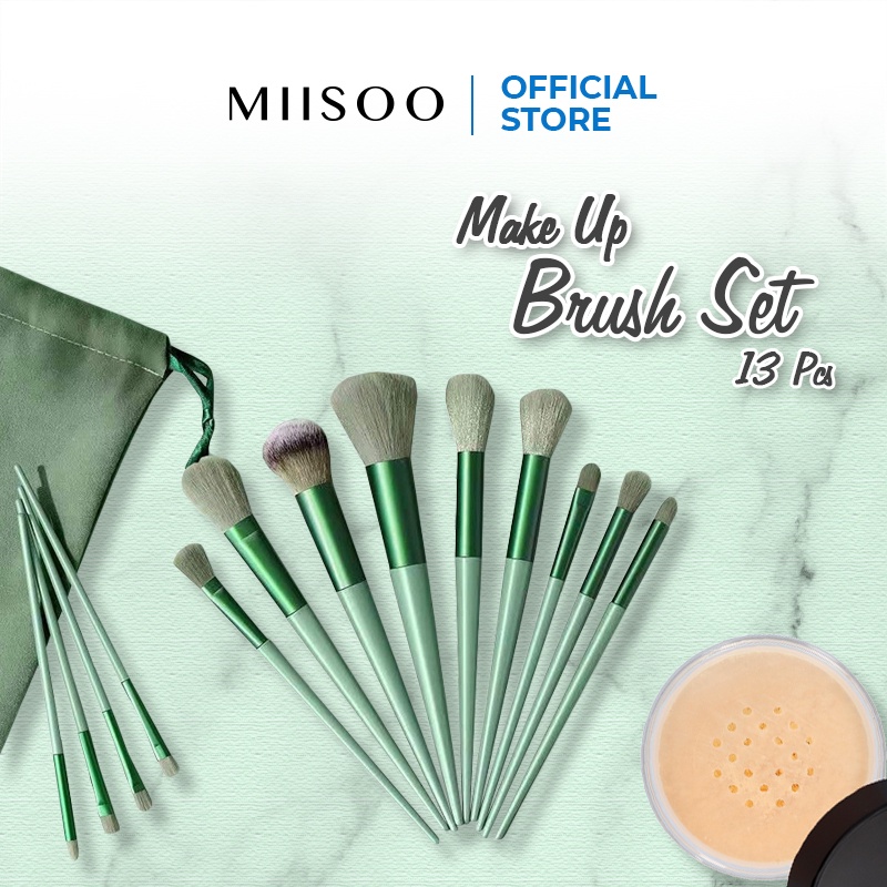 MIISOO Make up Brush Set 13Pcs Kuas Makeup Set Kosmetic Brush Powder Eye Shadow Foundation Blusher Blending Beauty