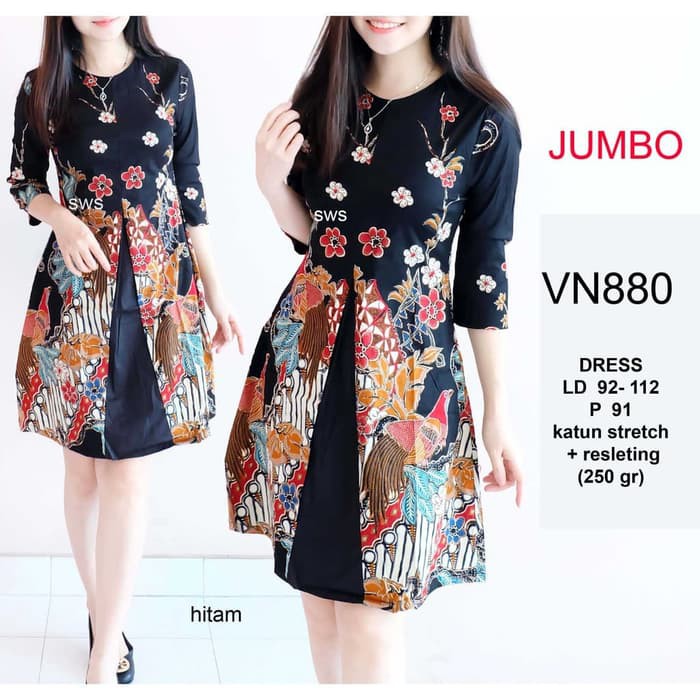 DRESS BATIK    Dress Batik Wanita Big Size Dress Batik Modern Jumbo Flare Terbaru Zia      IWAZAH