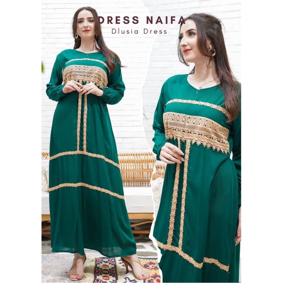 Daster Arab DLUSIA NAIFA Gamis Rayon Busui Maxi Dress Renda import