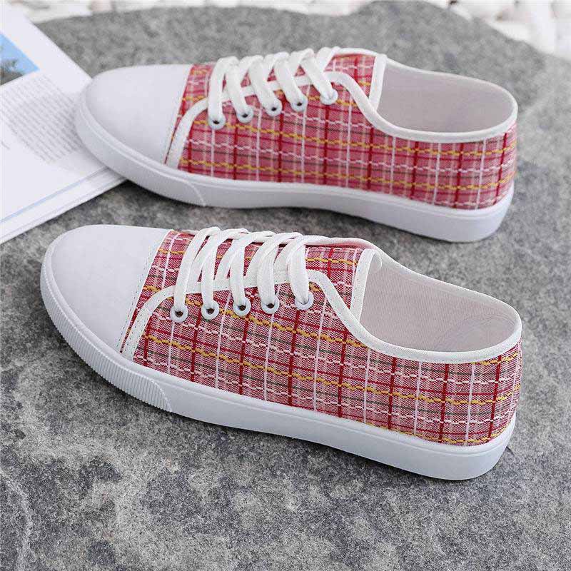 Sepatu Kanvas Korea Wanita Sepatu Casual Sneakers motif square - A3