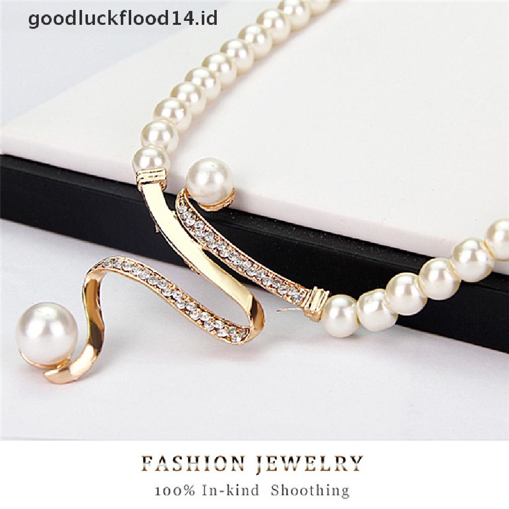 [OOID] New Women Bridal Wedding Party Pearl Rhinestone Necklace Earrings Jewelry Set ID