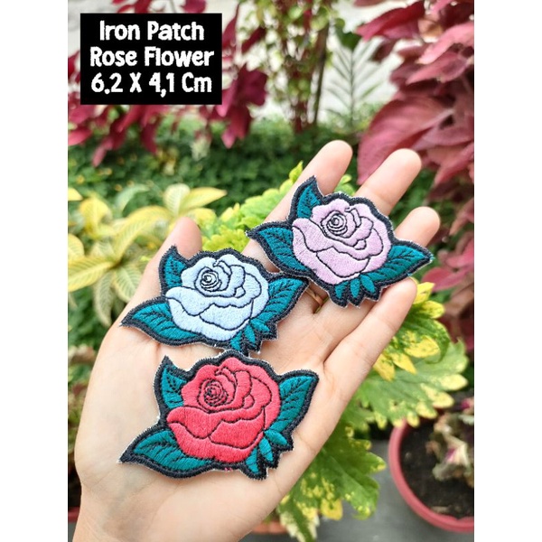 PATCH IRON BORDIR ROSE FLOWER IRON PATCH MURAH PREMIUM EMBLEM BORDIR EMBLEM BAJU TAMBALAN KAOS BOLON