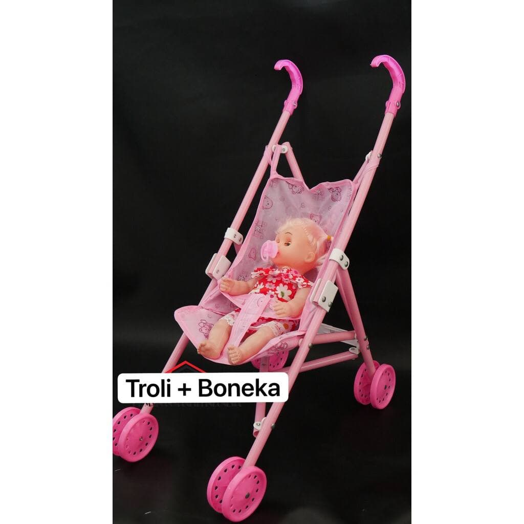 MAINAN STROLLER TROLLY + BONEKA BAYI / STROLLER BAYI DAN BONEKA ANAK BISA MENANGIS