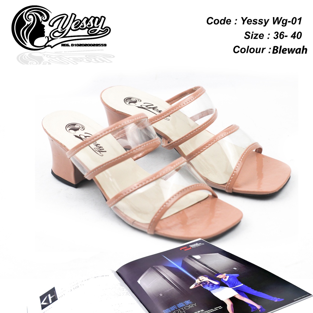 SENDAL HIGH HEELS WANITA YESSY WG-01 // SENDAL HEELS KACA // SENDAL SLOP