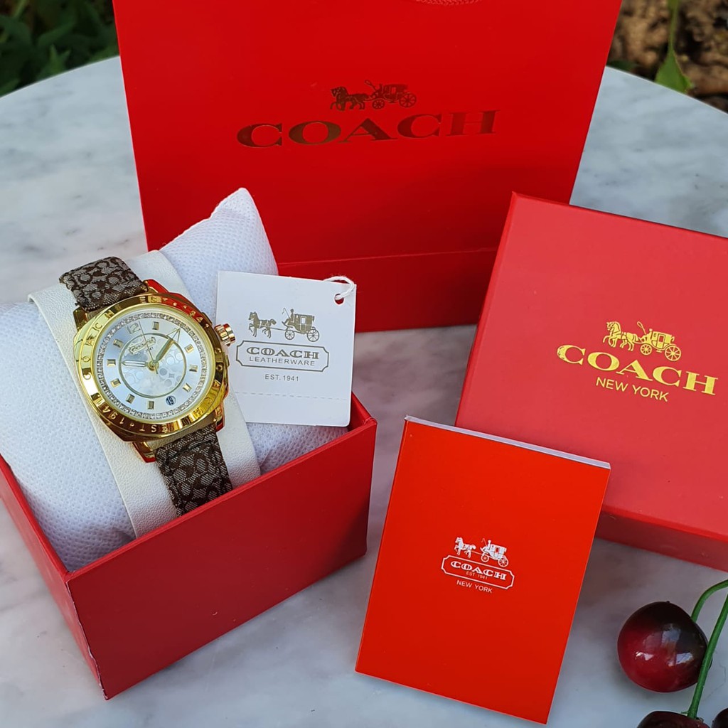 Jam Tangan Wanita Coach Diamond Tali Kulit Tanggal Aktif