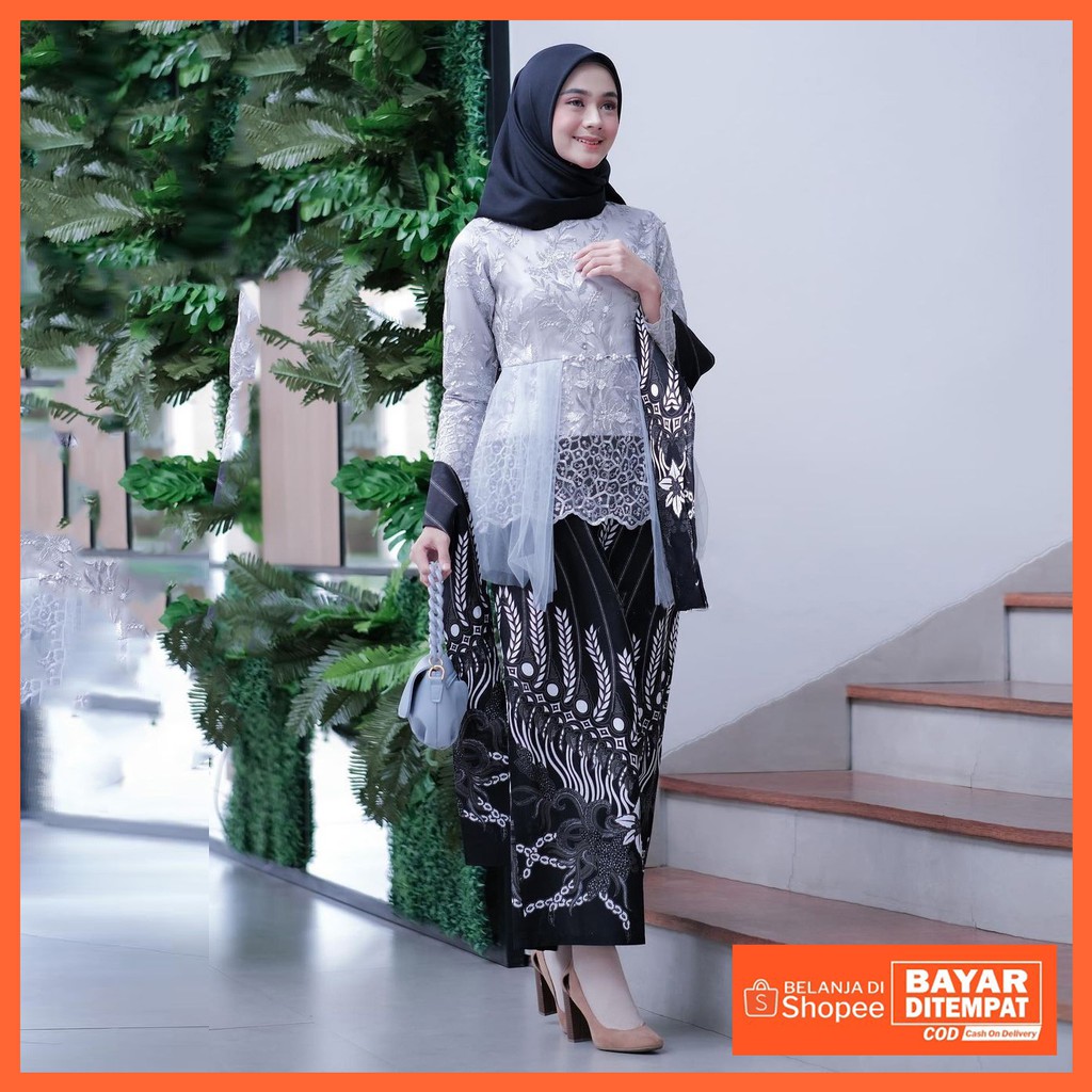 New Arrival - Kebaya Brukat Warna GREY - Kebaya Tille Brokat Mutiara - Kebaya Rok Batik Modern - Kebaya Wisuda Modern Kekinian Termurah