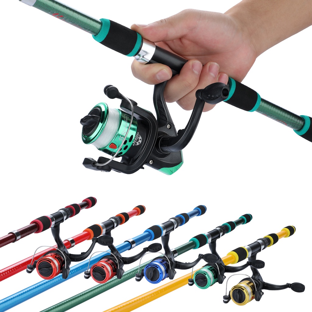 Bagian Spinning Fishing Rod Reel Set 1.8M Joran Pancing Fiber Glass Telescopic untuk Air Tawar Anak-anak Joran pancing set lengkap