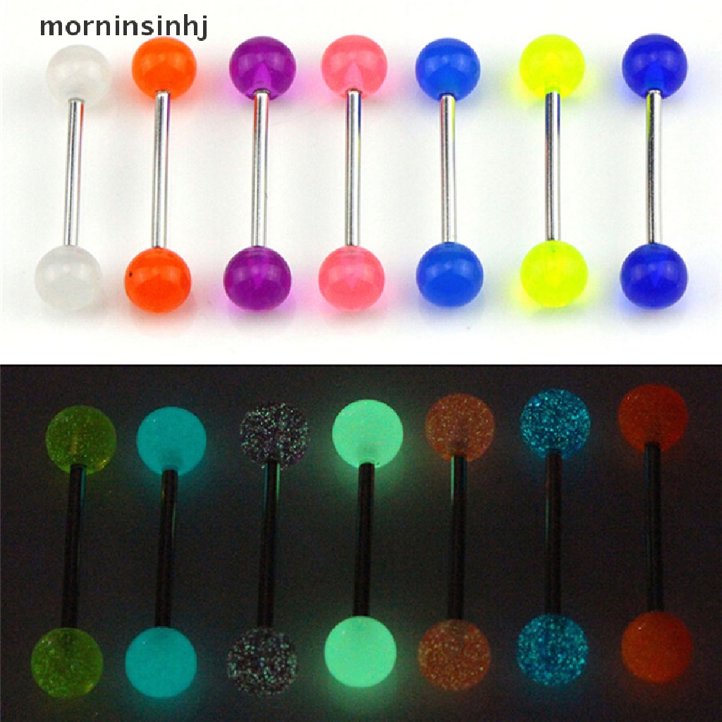 Mornin 7pcs / Set Anting Tindik Lidah / Tubuh Bentuk Barbel Glow In The Dark