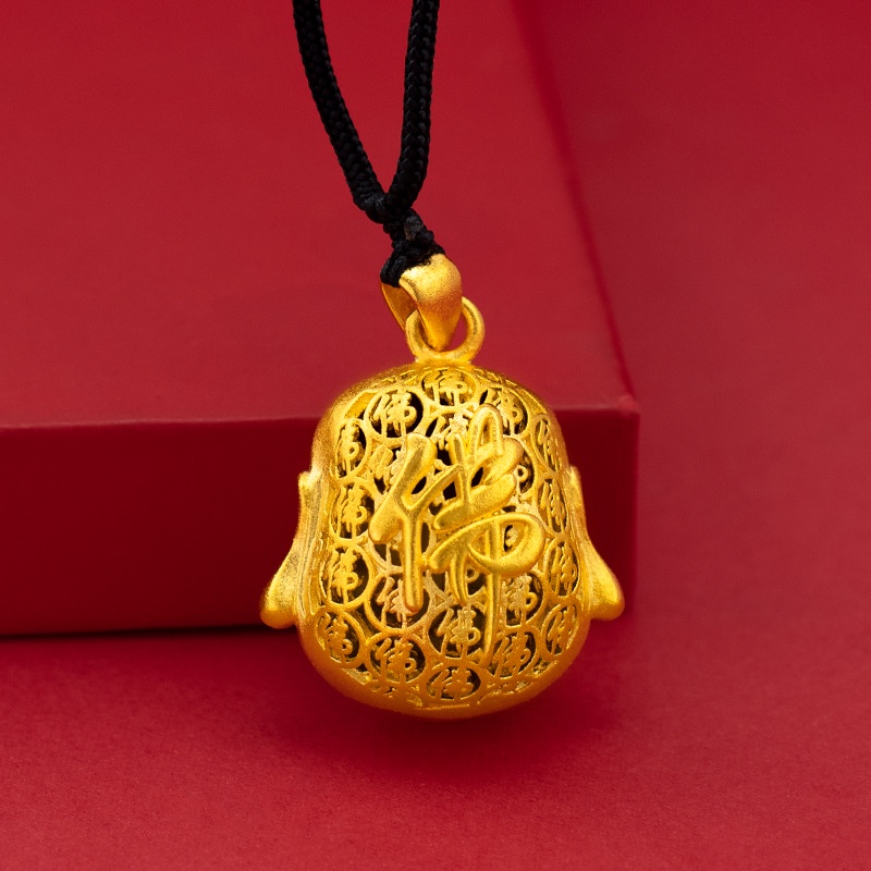 Kalung Liontin Buddha Maitreya Lapis Emas Emas Asli Kadar 375Gaya Korea Untuk Pria