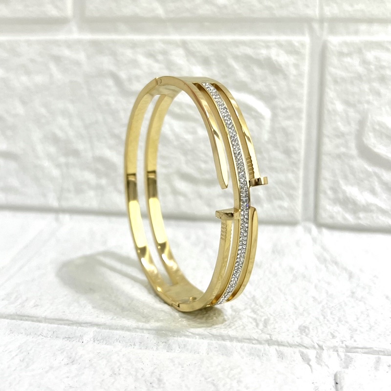 Gelang bangle paku double zircon titanium kualitas import korea anti karat