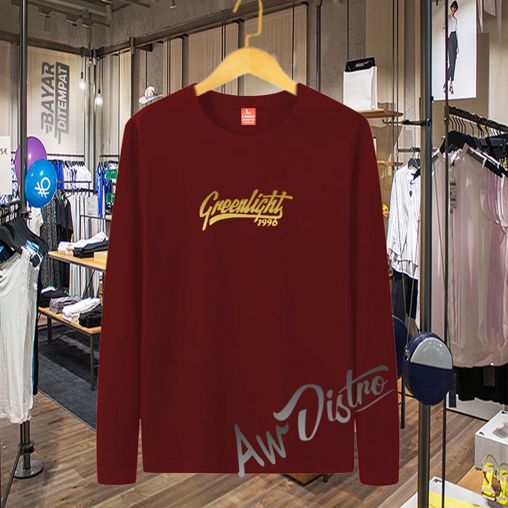 COD Baju Kaos Distro Greenlight 1996 Gold Premium Quality Lengan Panjang Kaos Tulisan Kaos Kata-Kata Kaos Sablon Big Size