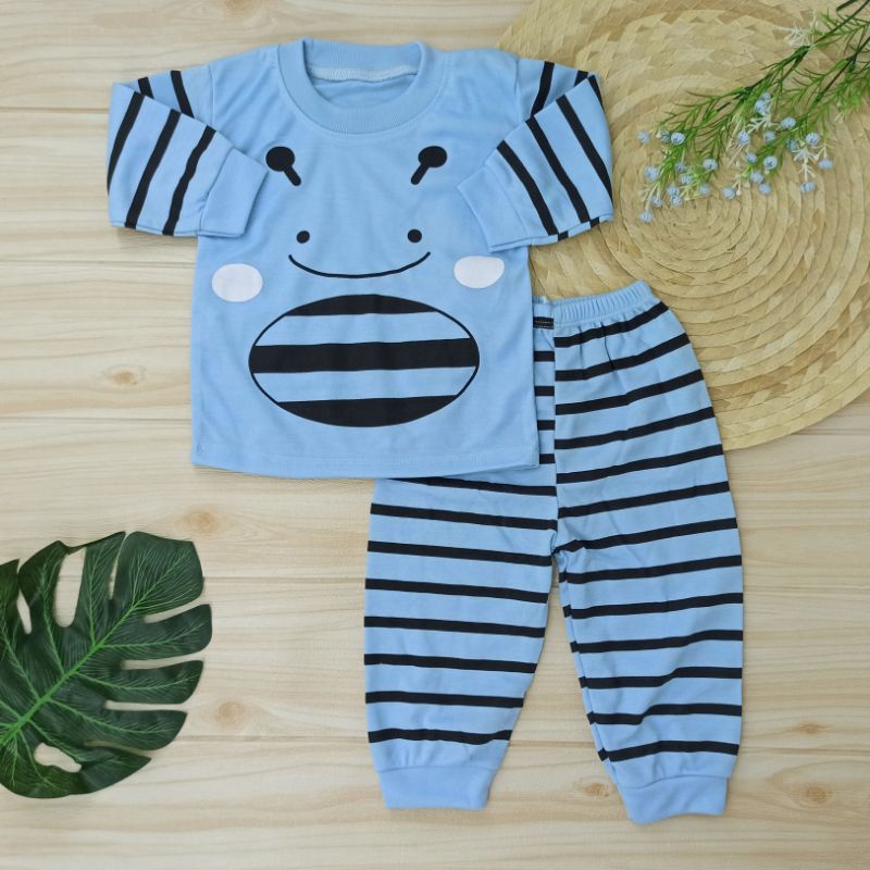 Ss#157 Setelan Baju Panjang Bayi Bahan Kaos / Piyama Baju Tidur Anak 0-12bulan Motif Bee