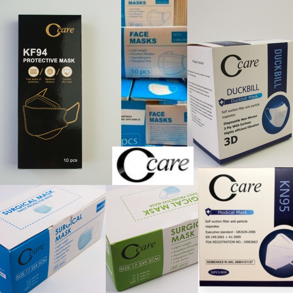 MASKER C-CARE EARLOOP HEADLOOP HIJAB KN95 KF94 DUCKBILL DISPOSABLE