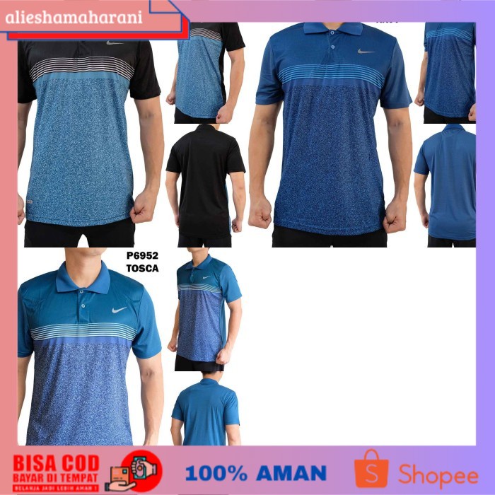 (COD MURAH) Polo Olahraga Pria P6952 Baju Training Kerah Golf Fitness Lari Import - navy, l