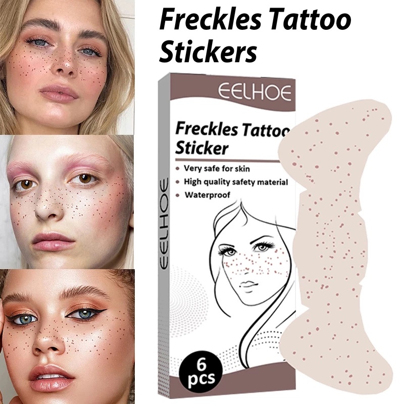 6 Pcs Stiker Tato Wajah Palsu Bintik-Bintik Alami Tahan Air Keringat Tahan Lama Dapat Dilepas Untuk Makeup