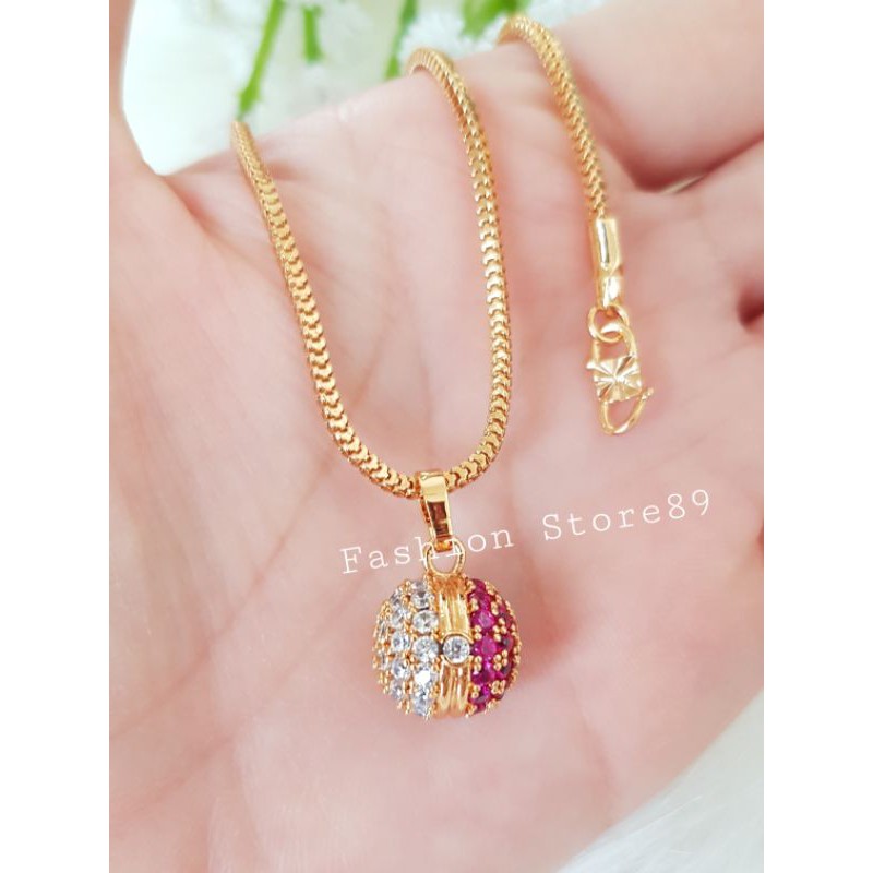 New Bestquality import kalung bola permata kombinasi white pink bestseller perhiasan emas xuping